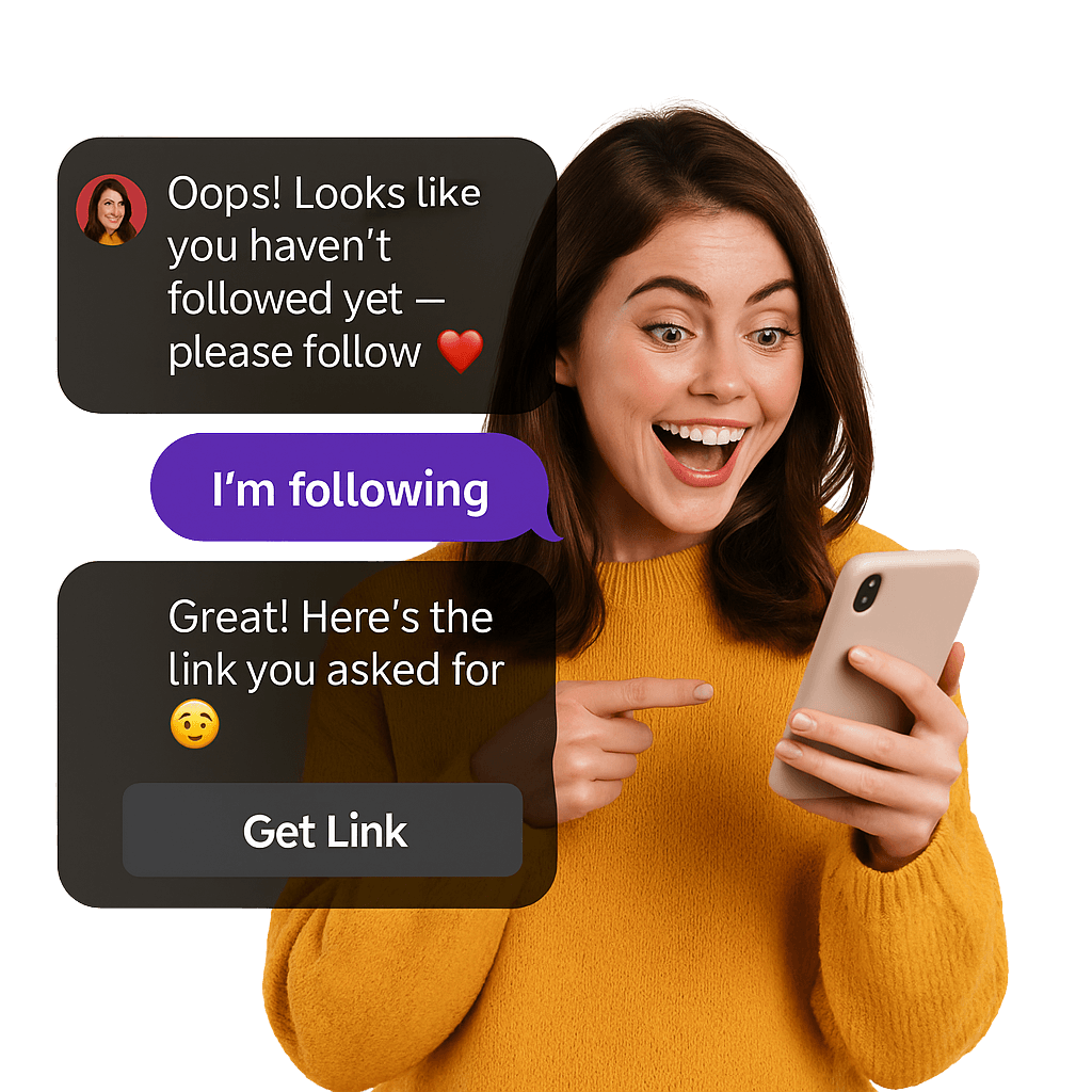 SyncRelay Instagram comment automation feature showing follow-before-link strategy for converting Instagram comments into followers and customers